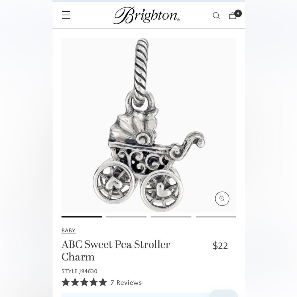Brighton Sweet Pea Stroller charm Wheels w. hearts turn on this baby carriage! - Picture 6 of 9